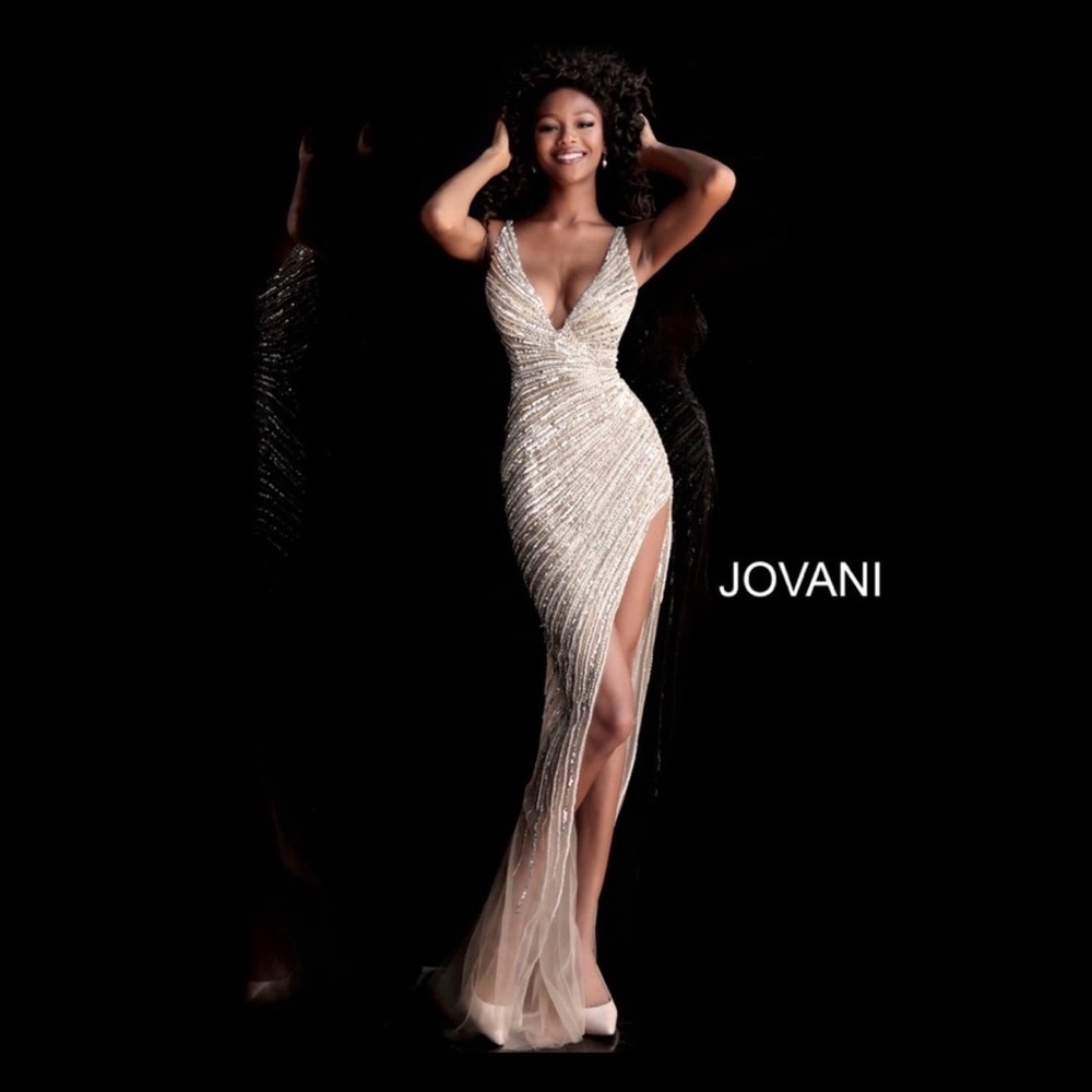 Jovani Gold Beaded Sequin Evening Gown - Picture 15 of 16